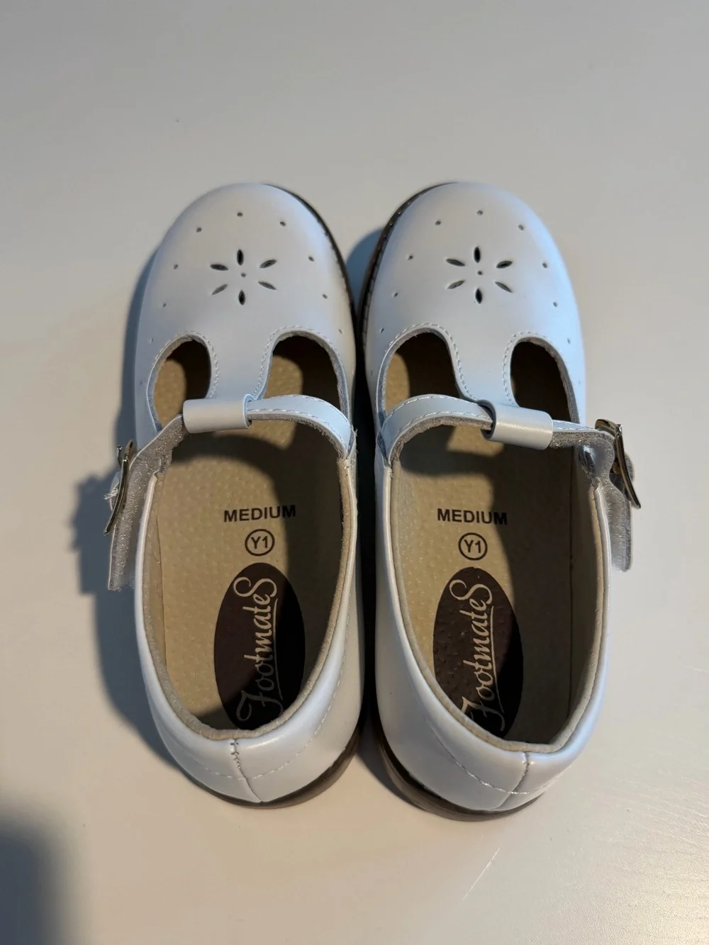 Brand New without box, Girls FootMates White Mary Jane with Gold Buckle Y1